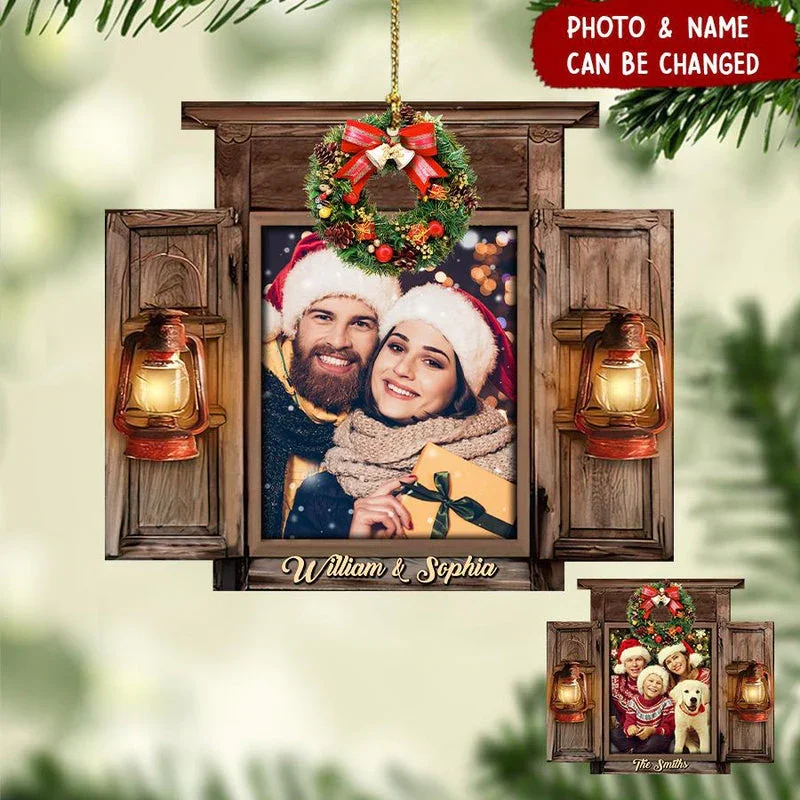 Personalized Photo Window Couple Family Christmas Xmas Gift Wood Ornament
