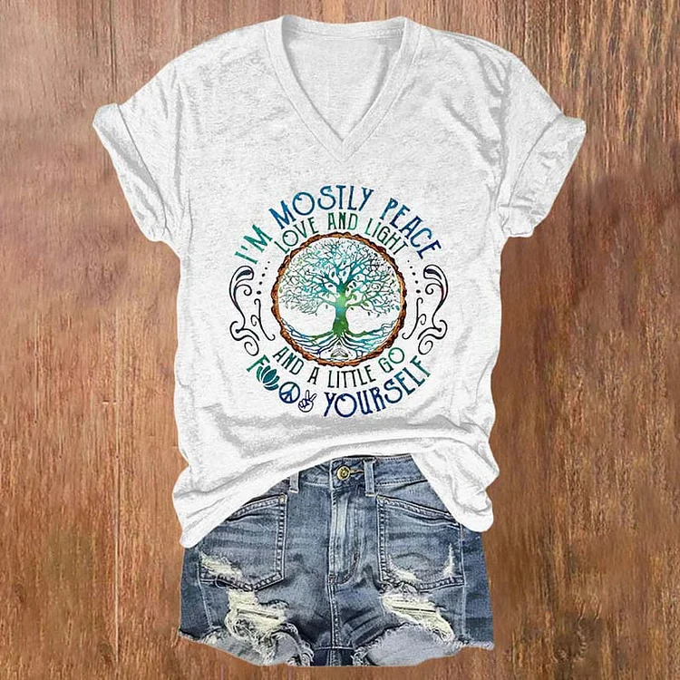 Comstylish I'M Mostly Peace Love And Light Print T-Shirt