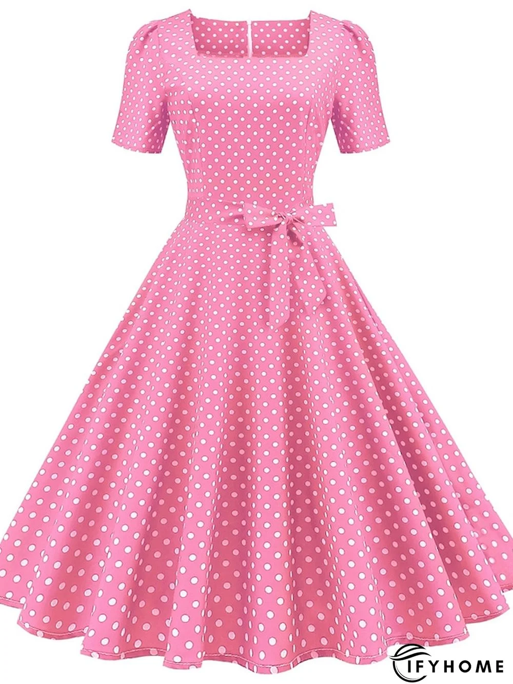 Women‘s Casual Dress Vintage Dress Midi Dress Black Blue Pink Short Sleeve Polka Dot Print Fall Spring Summer Square Neck 1950s 2023 Style S M L XL XXL | IFYHOME