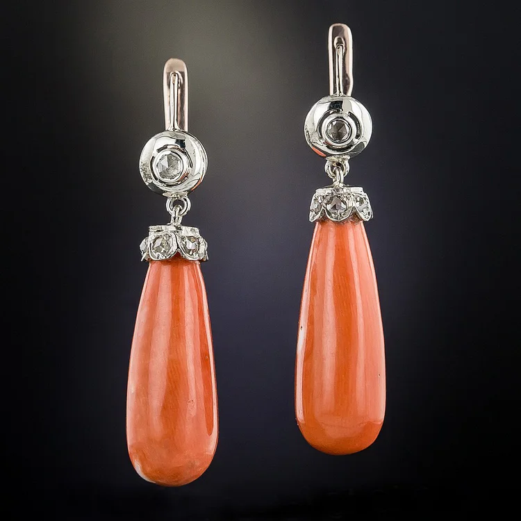Bohemian antique coral hanging earrings