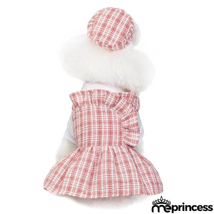 Cute Pet Plaid Dresses With Hat