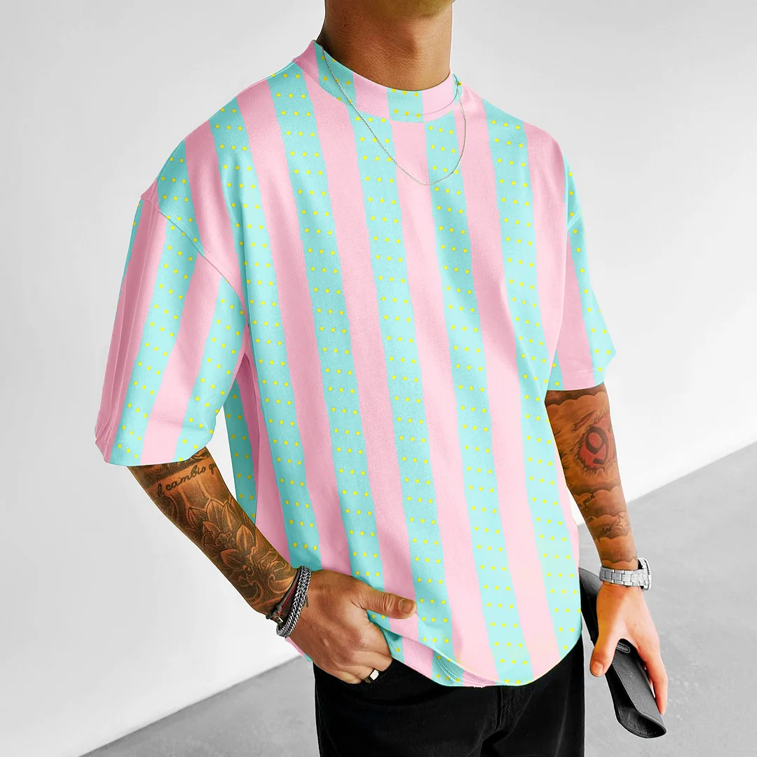 Oversize Barbie Tee Geometric Stripes T-shirt、、URBENIE