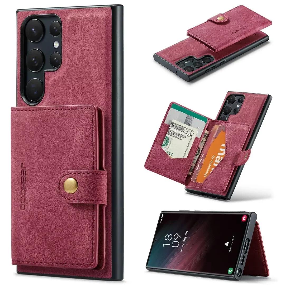 Luxury Leather Phone Case With Magnetic Detachable 5 Cards Wallet And Kickstand For Galaxy S22/S22+/S22 Ultra/S23/S23+/S23 Ultra