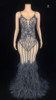 TAAFO Evening Dresses Ball Gown Shiny Diamonds Gray Feather Dress With Feathers Vestidos es Para Mujer For Evening