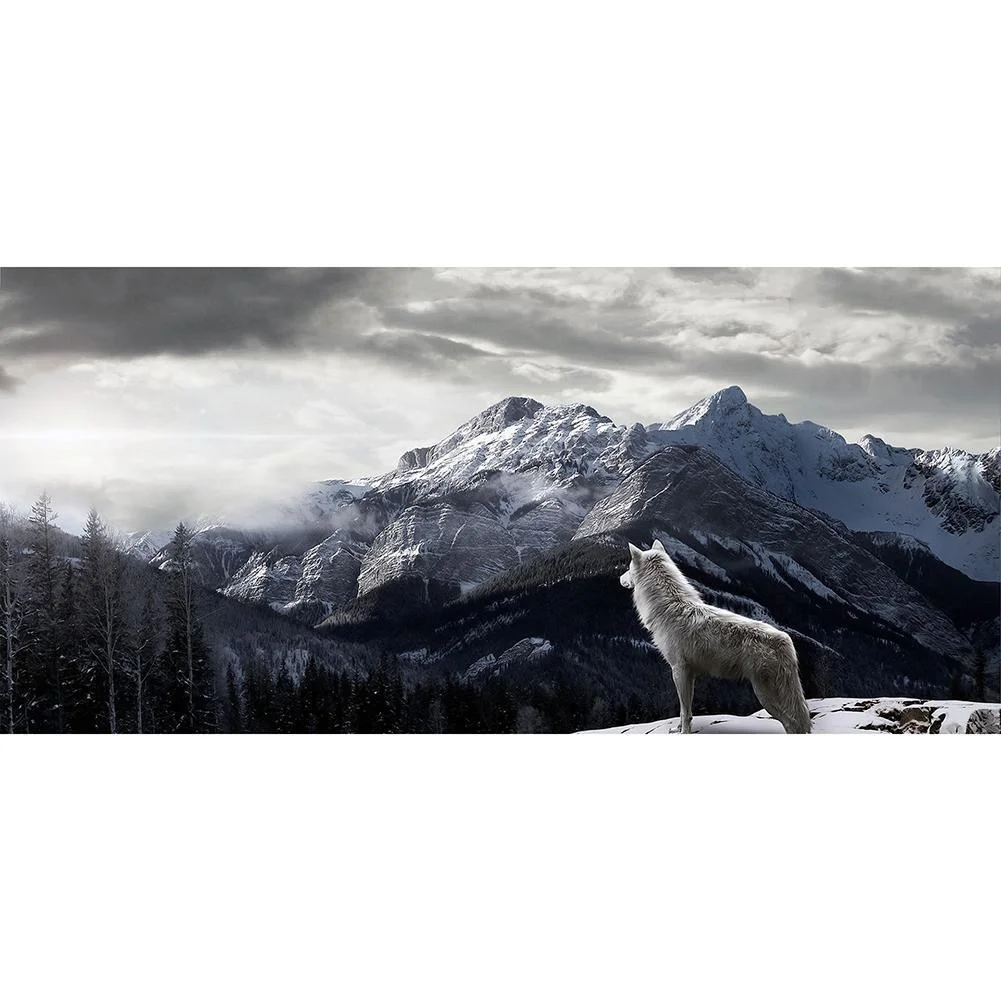 Big Size Round Diamond Painting - Mountain Wolf(80*40cm)