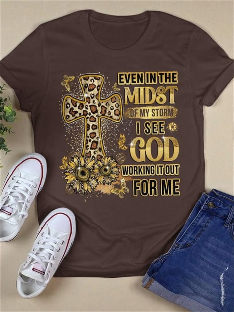 VChics Faith Cross Butterfly Sunflower Leopard Letter T Shirt