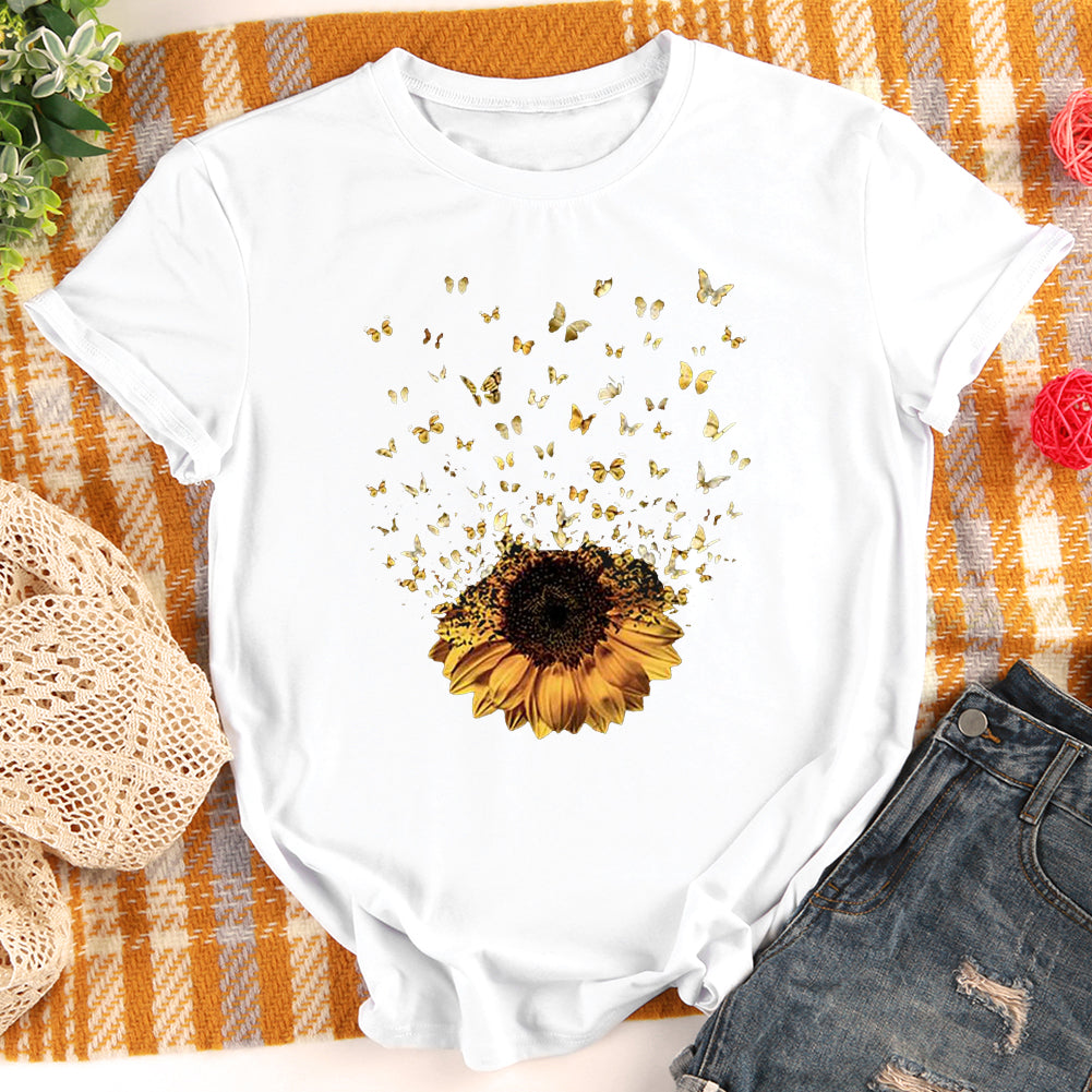 Adorable Butterfly Sunflower T-shirt Tee -012731-Guru-buzz