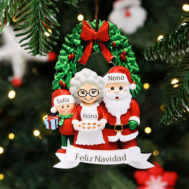 Navidad-Ornamento muñecos navideño de madera 3 nombres y 1 texto personalizados de la familia adorno del árbol