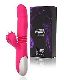 pornhint Pornhint Ultimate Threesome Pink Thrusting Rechargeable Rabbit Vibrator 9.3 Inch - Hott Love Extreme