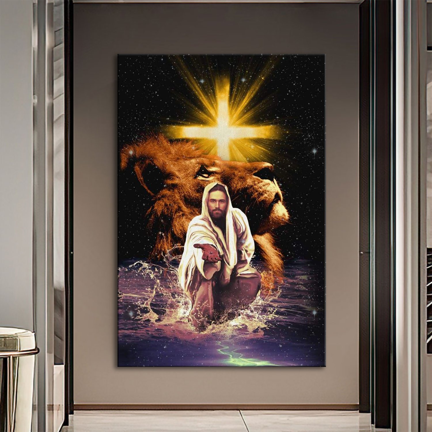 The Lion of Judah, Jesus reaching out his hand Canvas Wall Art