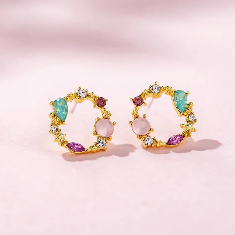 Jade & Pink Crystal Orelia Earrings