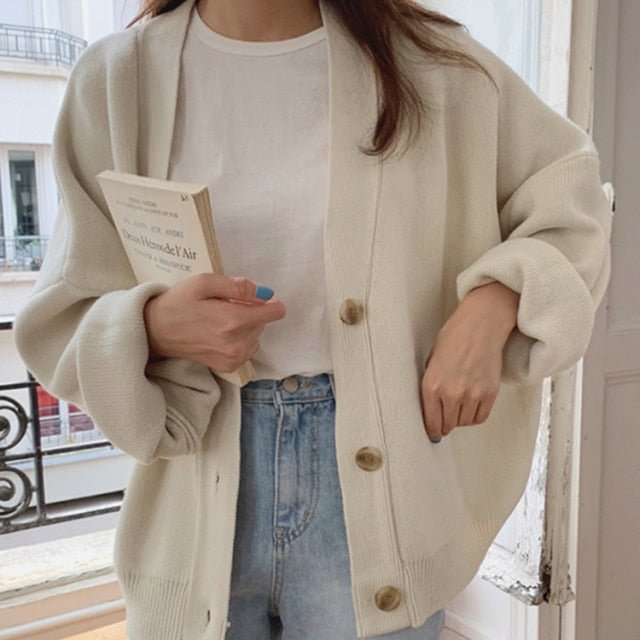 Colorfaith New Winter Spring Women's Sweaters V-Neck Buttons Cardigans Oversized Fashionable Korean Lady Knitwears SWC18190 - BlackFridayBuys