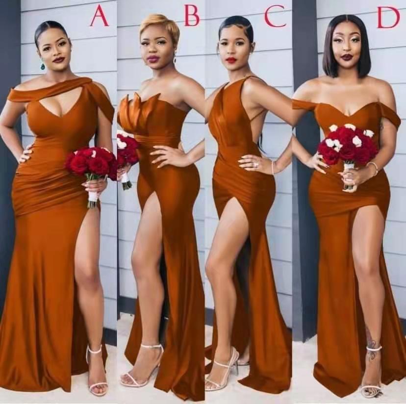 Daisda Burnt Orange Mermaid Bridesmaid Dress With Split