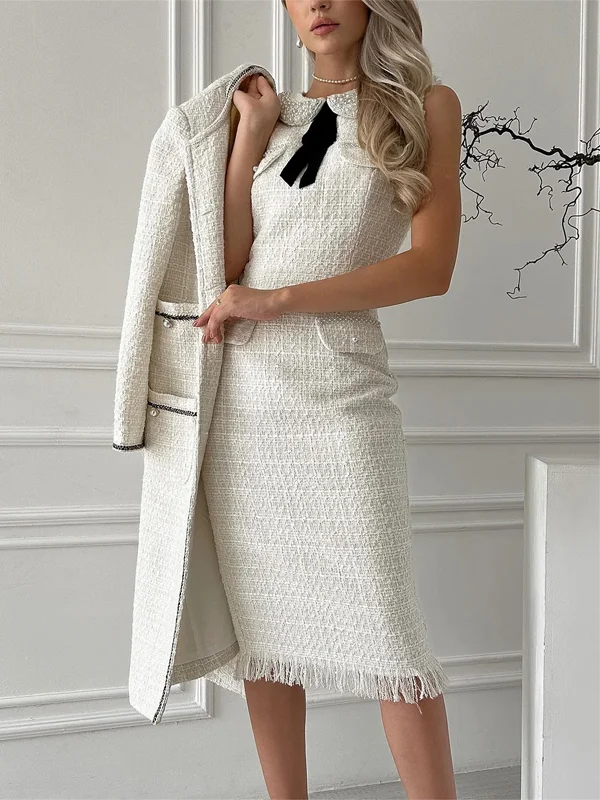 Women's Solid Two Piece Tweed Dress Suit
