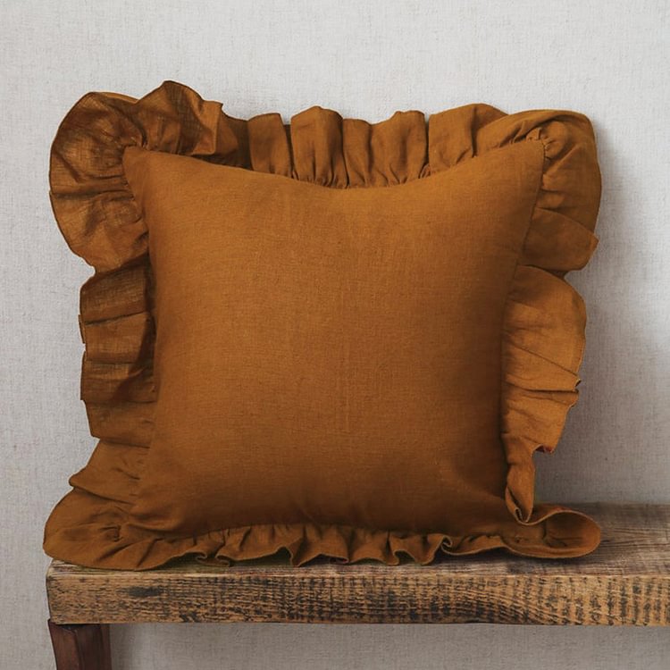 Gold Ruffle 100% Flax Linen Pillowcases-ChouChouHome