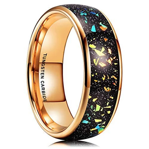 Women's Or Men's Tungsten Carbide Wedding Band Matching Rings,Gold band with Multi Color Rainbow Fragments Inlay Ring With Mens And Womens For Width 4MM 6MM 8MM 10MM