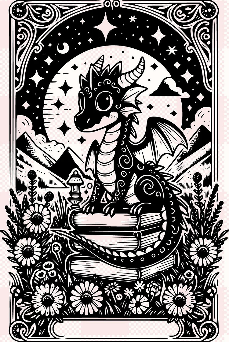 Black And White Card Animal Witch Dragon 40*60(Canvas) Diamond Painting gbfke
