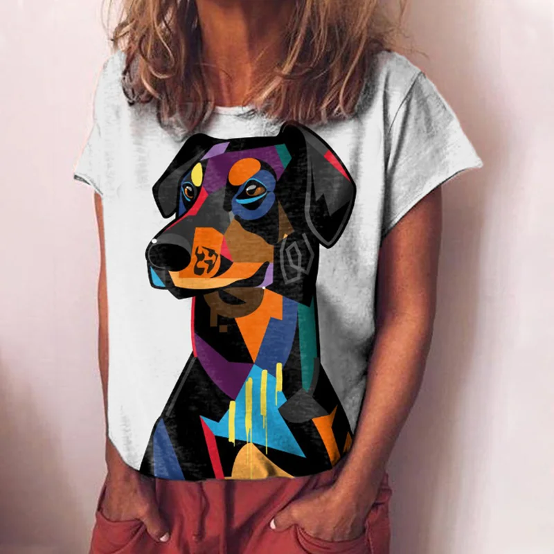 Casual Colorful Dog Print Short Sleeve T-Shirt