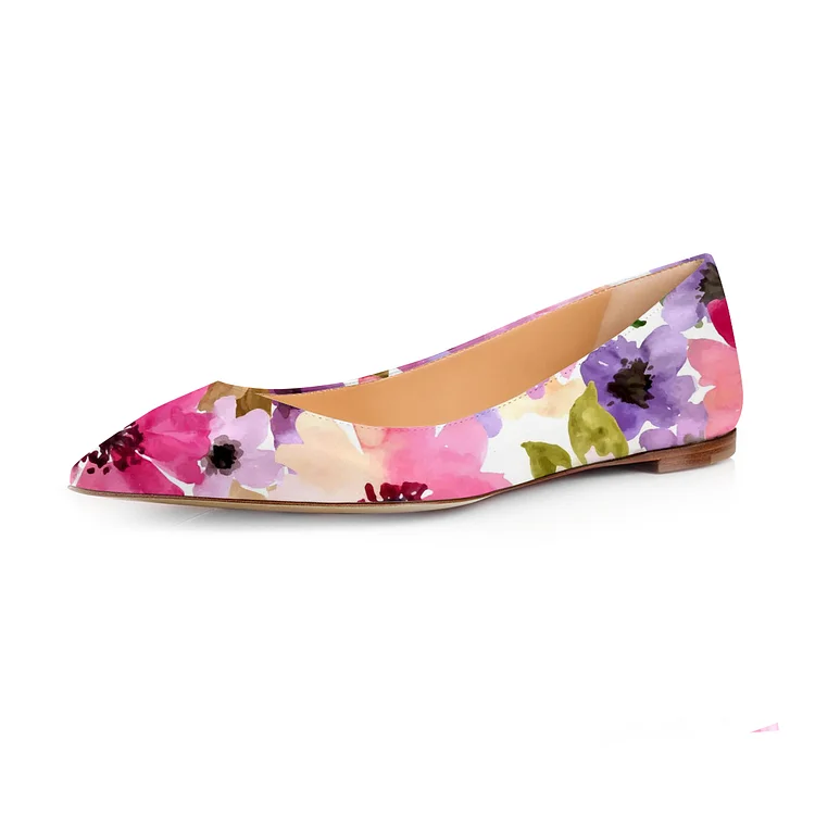 Women's Colorful Floral Print Pointed Toe Comfortable Flats |FSJ Shoes
