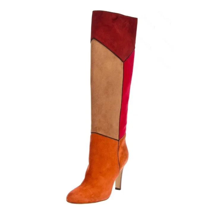 Multicolor Chunky Heel Winter Knee High Suede Boots Vdcoo