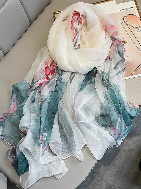 Vacation Floral Stamped Sun-Protection Scarf