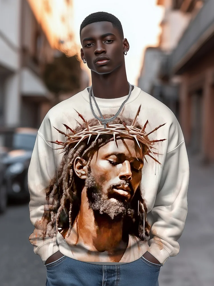 Men's Jesus Portrait Art Print Casual Sweatshirt
