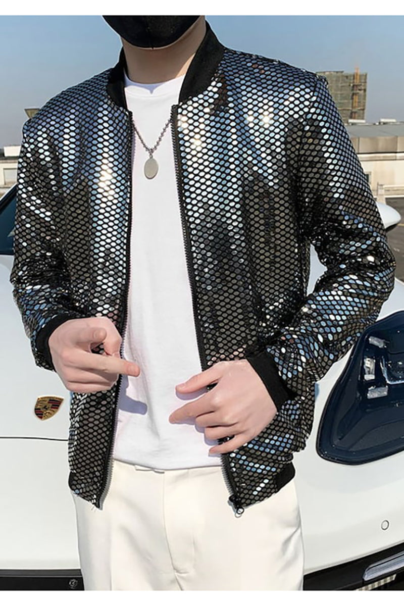 Black Sequin Zipper-up Jacket