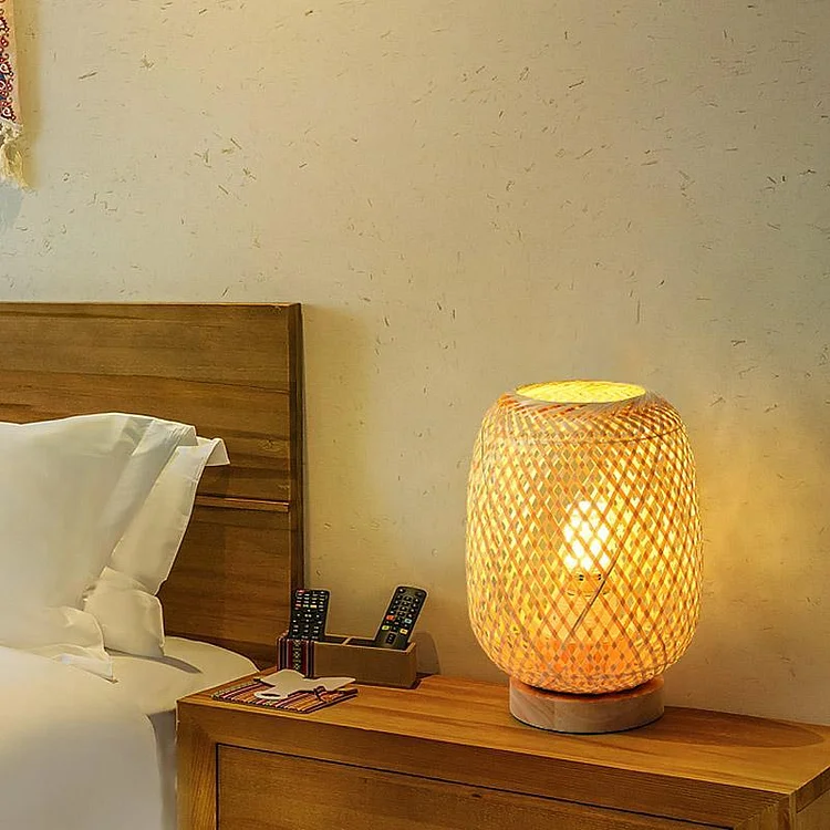 Rattan Bamboo Lantern LED Rustic Table Lamps Bedside Reading Lamps Desk Light - Appledas