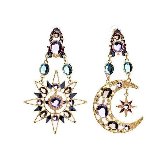 Newest Fashion Moon Star Sun Jewel Pendant Earrings