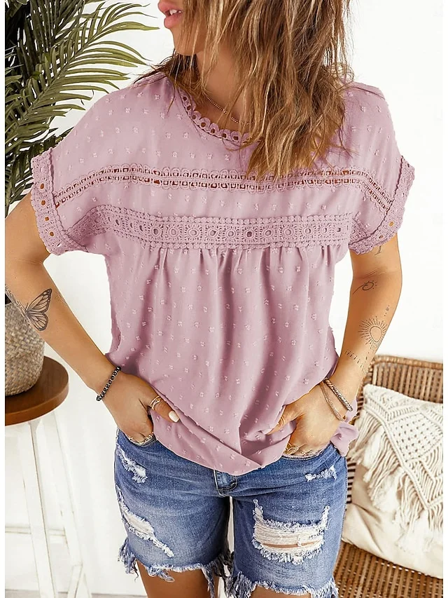 Women's Lace Street Daily Fashion Round Neck T-shirt socialshop