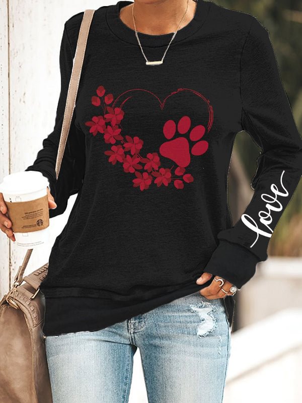 VChics Love Heart And Paw Print Casual Long Sleeve Sweatshirt