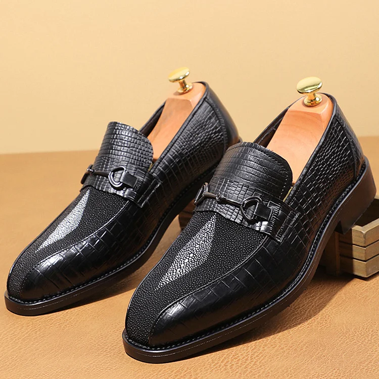 Casual PU Leather Patchwork Buckle Pointy Toe Loafers Shoes