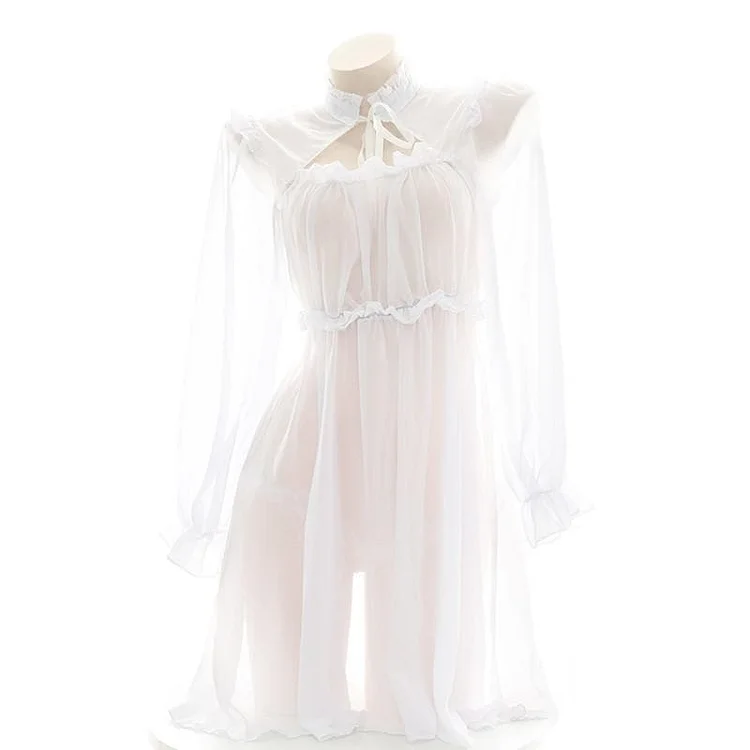 White/Black Chiffon Lovely Sweet Perfect Nightdress Set SS1975
