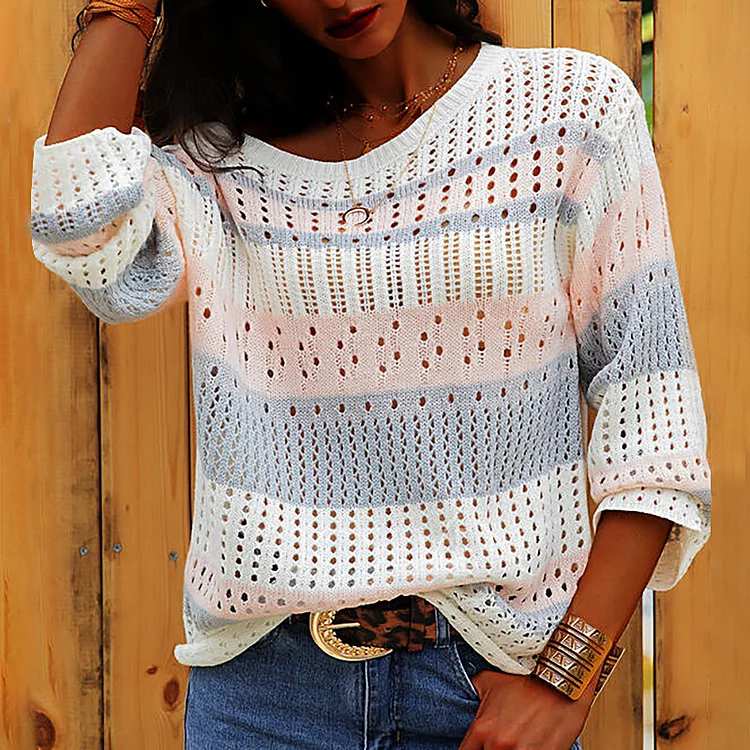 Vefave Contrast Cutout Loose Casual Sweater
