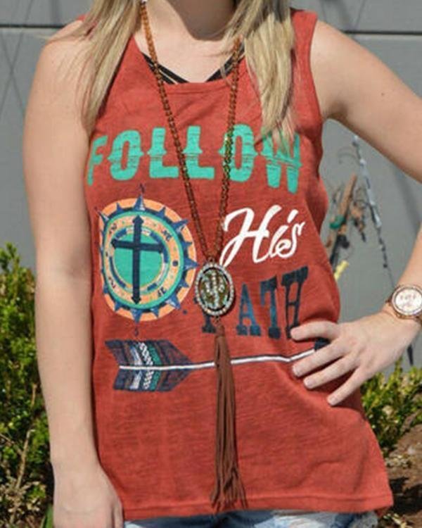 Graphic Print Sleeveless Casual Crew Neck T-shirt