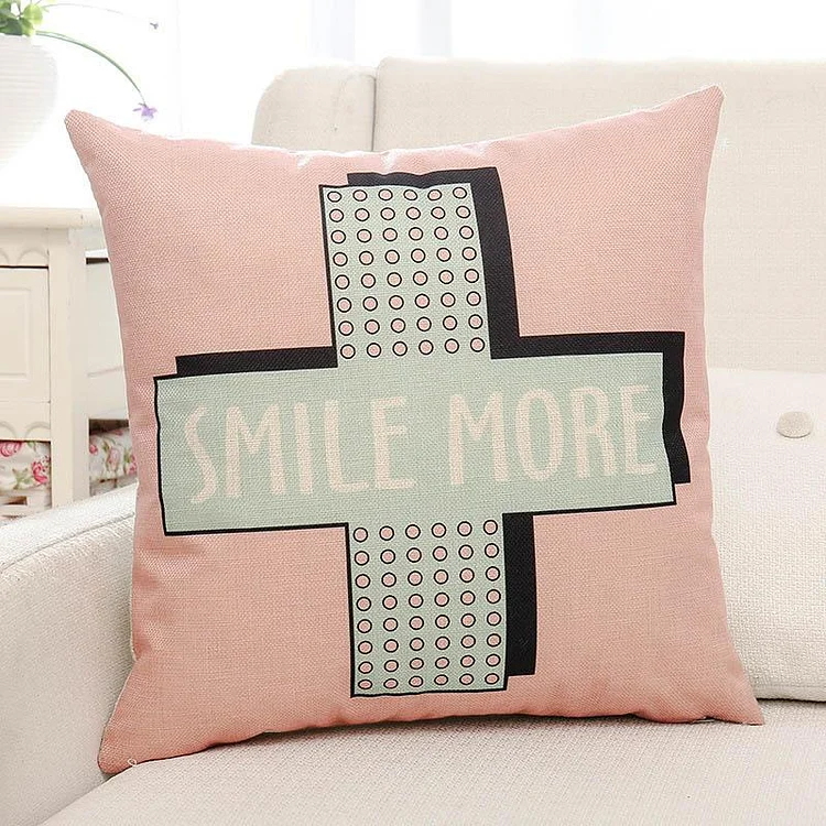 Smile More Letter Printed Pillow Case