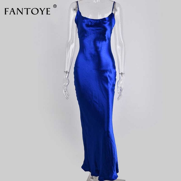 Autumn Satin Slip Dress Women Backless Spaghetti Strap Gold Silk Sexy Luxury Elegant Long Maxi Party Dresses Vestidos - BlackFridayBuys