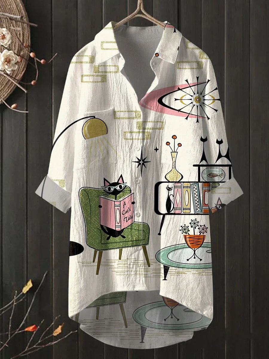 Women's Cosmic Cat Long Shirt Dress.