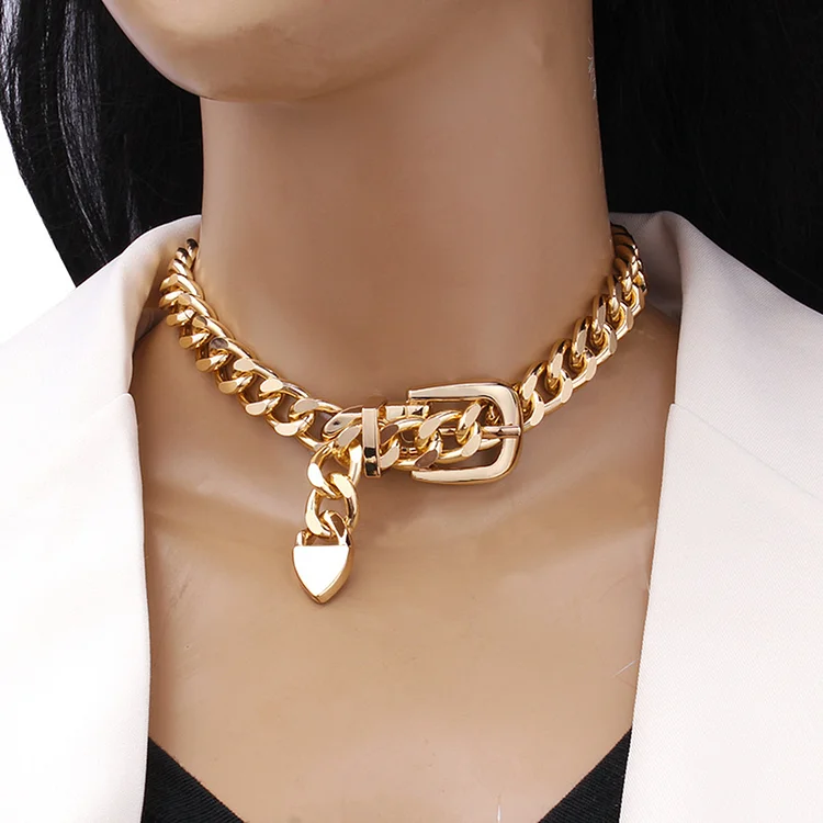Fashion Metal Geometry Thick Chain Belt Buckle Clavicle Necklace