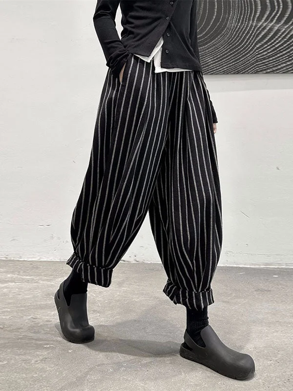 Cool High-Waisted Split-Joint Striped Pattern Harem Pants