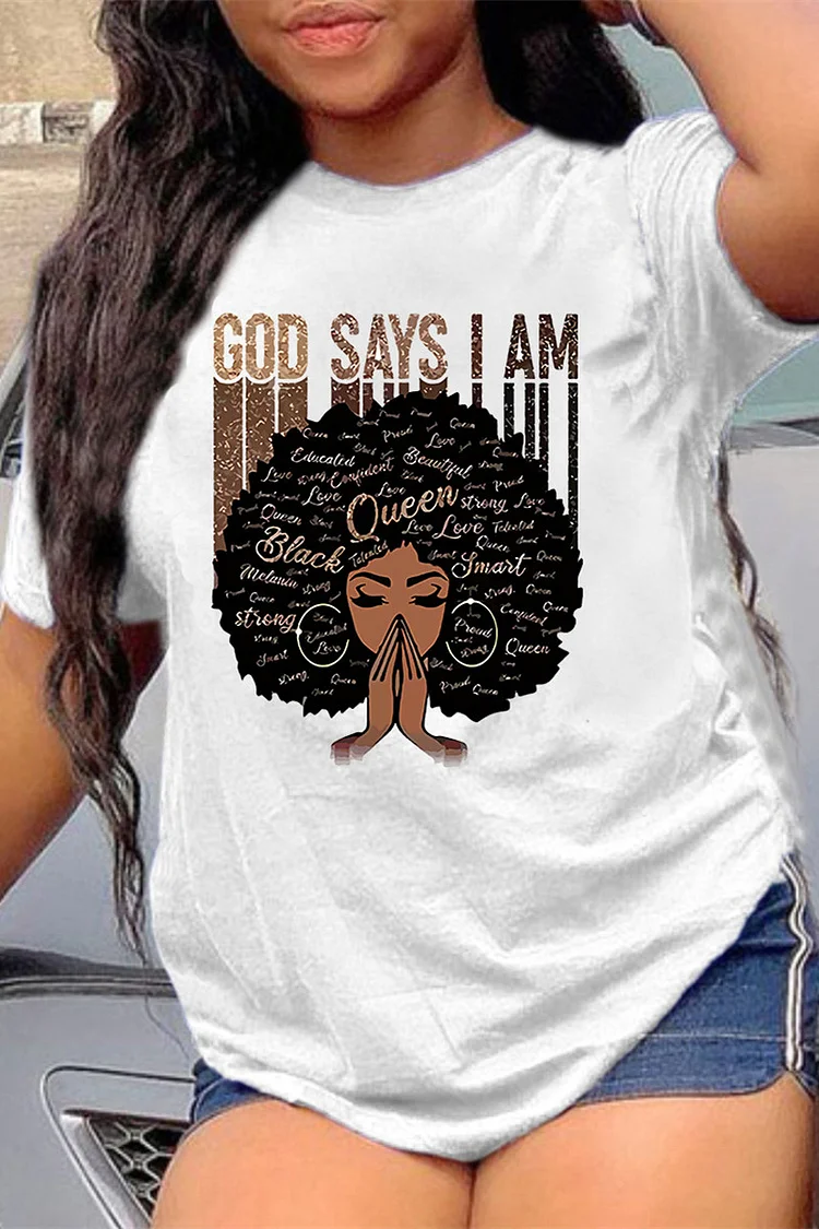 White Black Fashion Casual Print Basic O Neck T-Shirts