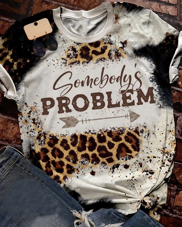 Somebody's Problem Western Leopard Bleached Print Short Sleeve T-shirt