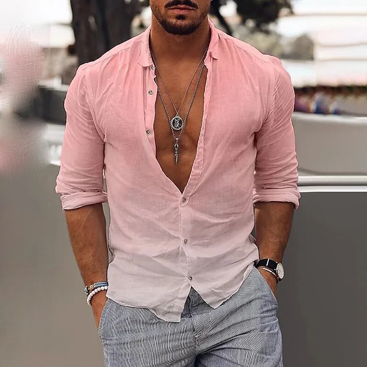 Men's Daily Ombre Pattern Buttons Turndown Collar Long Sleeve Shirt