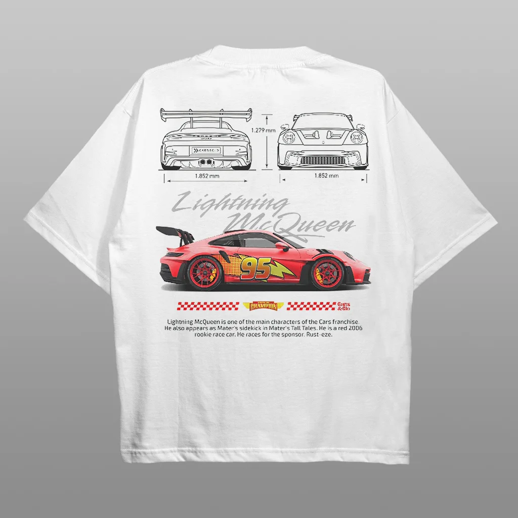 Porsche Lightning McQueen Car Printed Men's Oversized T-shirts - Devcarry