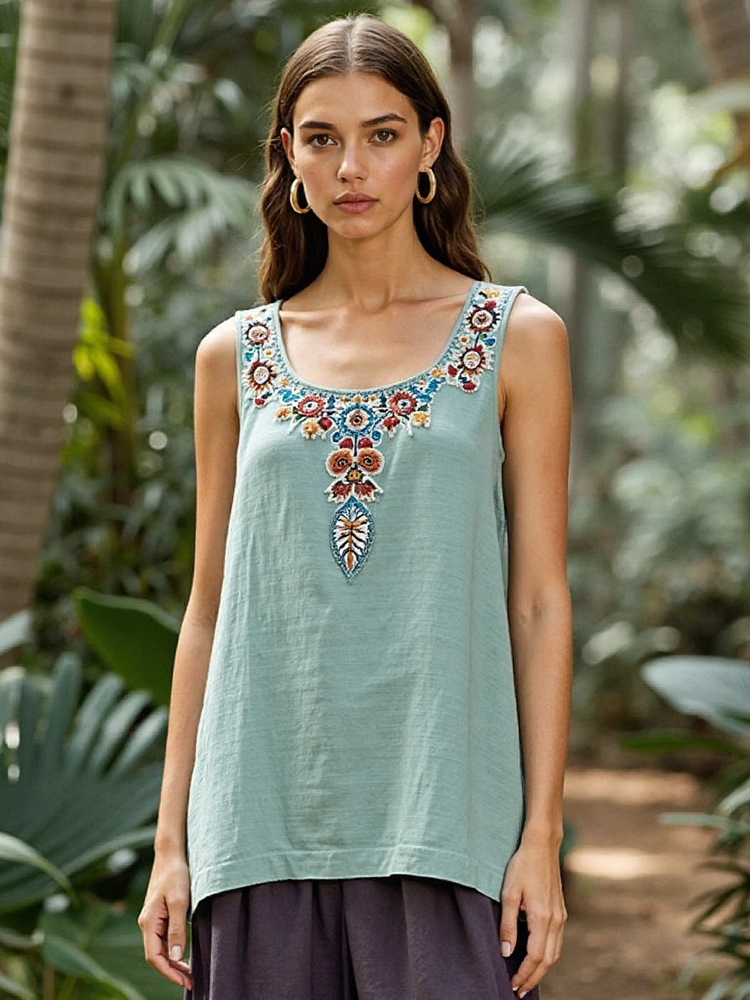 EMBROIDERED LINEN VEST