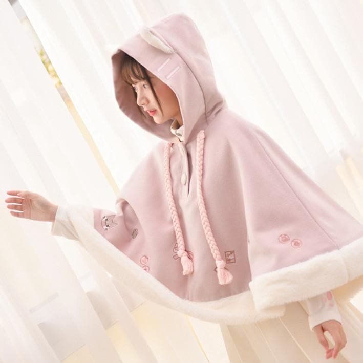 Pink Kawaii Cat Bow Woolen Hoodie Coat SP13197