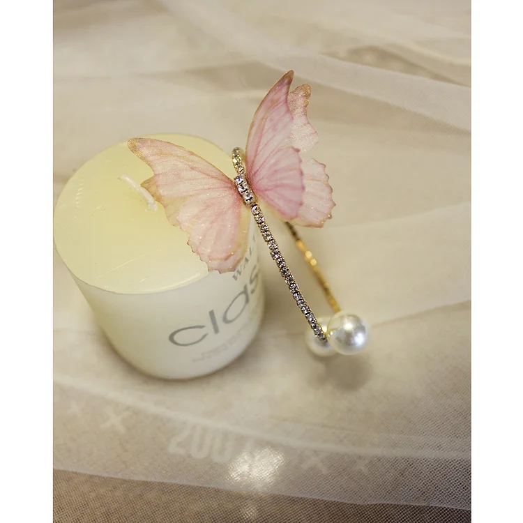 [Transparent pink butterfly rhinestone wrist flower] bride and bridesmaid wedding event handed flower bracelet hand jewelry 花之魔法 ldooo