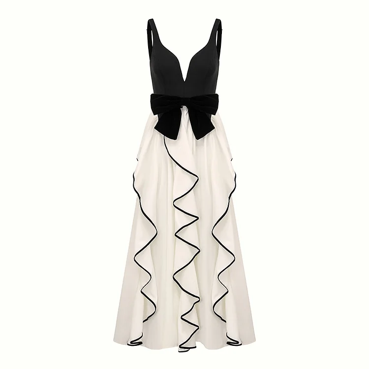 Kid Black and White Contrasting 3D Bow Dress  