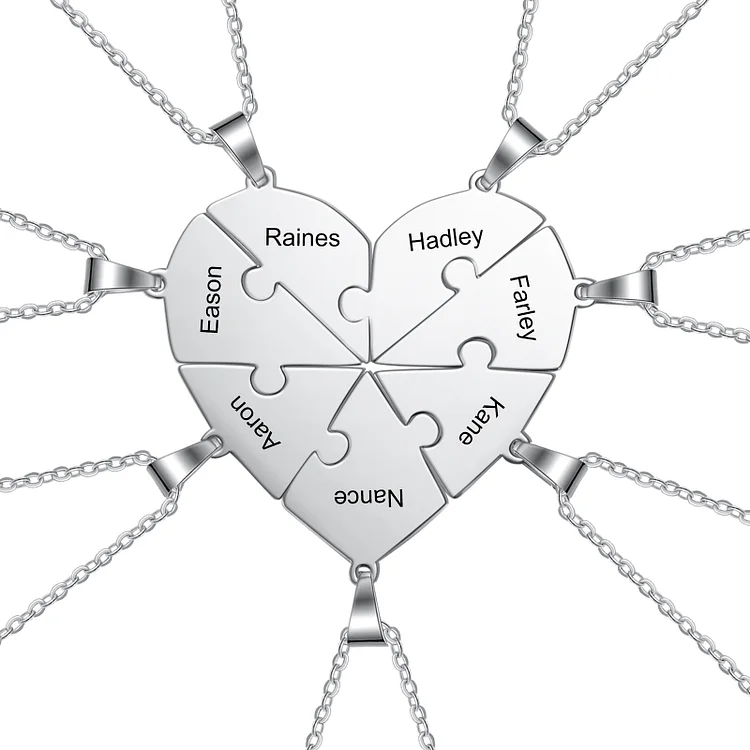 Collares de corazón 7 piezas de rompecabezas 7 nombres personalizados