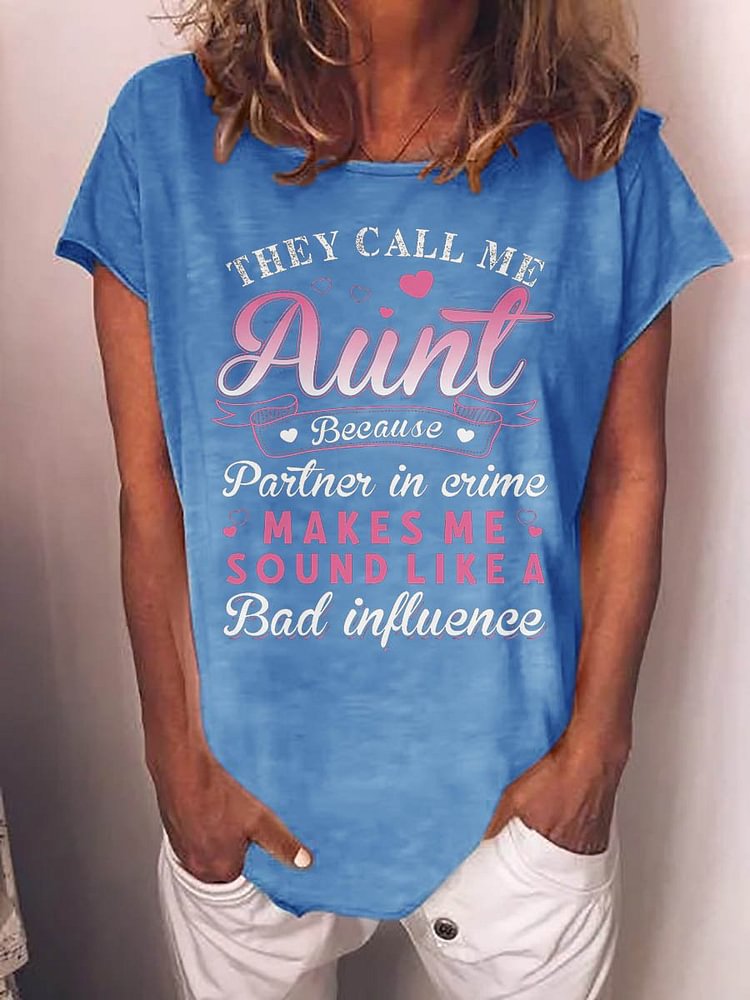 Bestdealfriday They Call Me Aunt Graphic Crew Neck Short Sleeve Tee